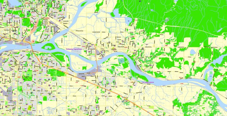 British Columbia South-West part Printable Map, Canada, exact vector in ...
