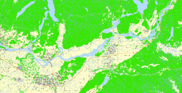 British Columbia South-West part Printable Map, Canada, exact vector in ...