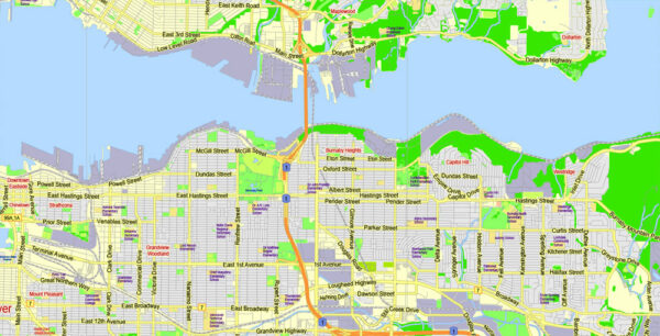 British Columbia South-West part Printable Map, Canada, exact vector in ...