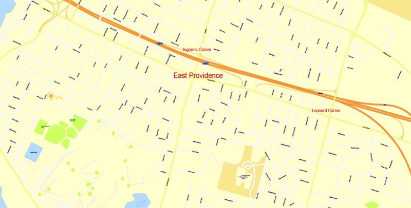 Printable Map Providence Metro Area, Rhode Island US, exact vector City Plan scale 1:5304, full editable, Adobe Illustrator, scalable, editable, text format  street names, 24 mb ZIP