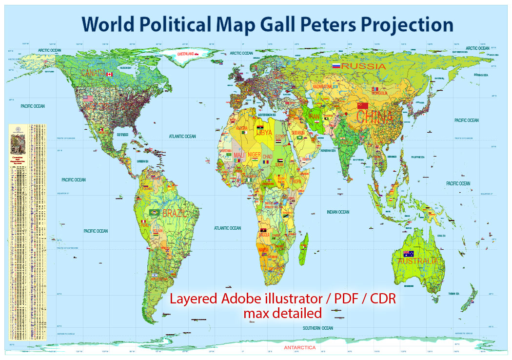 World Political Map 2017 Detailed In Peters Projection Adobe Illustrator World Political Map 2017 Detailed In Peters Projection Adobe Illustrator