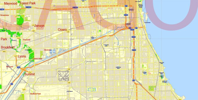 Chicago: Free Vector Map Chicago Illinois US, Adobe Illustrator and PDF in 1 archive