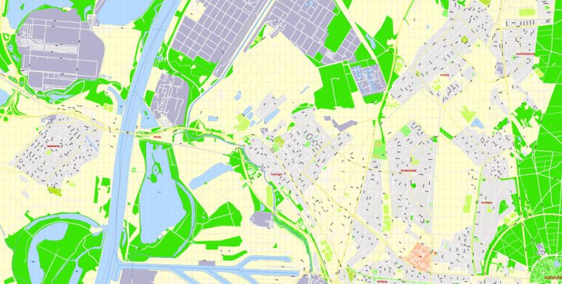 Printable Vector Map Karlsruhe Germany Metro Area, exact detailed City Plan, 100 meters scale map 1:3082, editable Layered Adobe Illustrator, 20 Mb ZIP