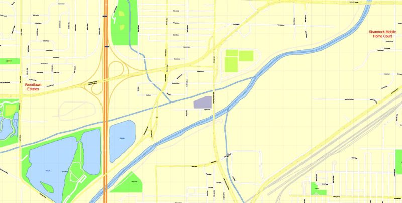 Printable Map Lincoln Nebraska US, exact vector City Plan scale 1:3557, full editable, Adobe Illustrator