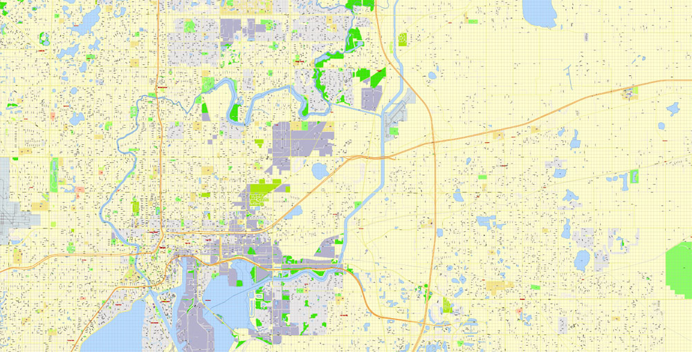 Printable Map Saint Petersburg & Tampa Metro Area, Florida US, exact vector City Plan scale 1:5141 editable, Adobe Illustrator, text all names, 29 mb ZIP