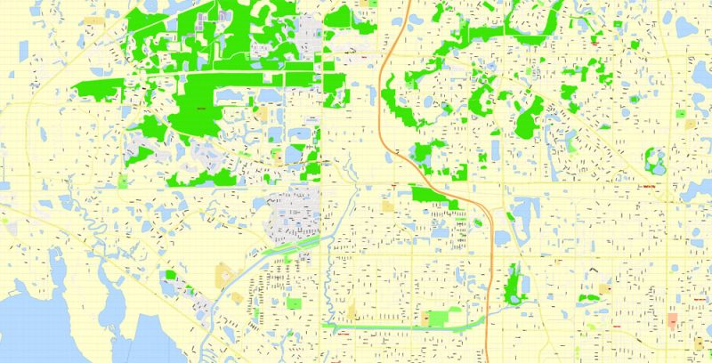 Printable Map Saint Petersburg & Tampa Metro Area, Florida US, exact vector City Plan scale 1:5141 editable, Adobe Illustrator, text all names, 29 mb ZIP