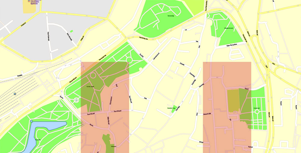 Printable Vector Map Tallinn Metro Area Estonia, exact detailed City Plan, 100 meters scale map 1:2387, editable Layered Adobe Illustrator, 12 Mb ZIP. 