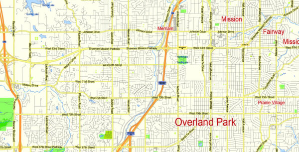 Kansas City Missouri Kansas US Map PDF, Printable Vector exact detailed City Plan, Scale 1:58371 ...