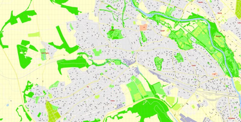 Printable Vector Map Cardiff + Newport Wales UK, exact detailed City Plan, Scale 1:2922, editable Layered Adobe Illustrator Street Map, 14 Mb ZIP