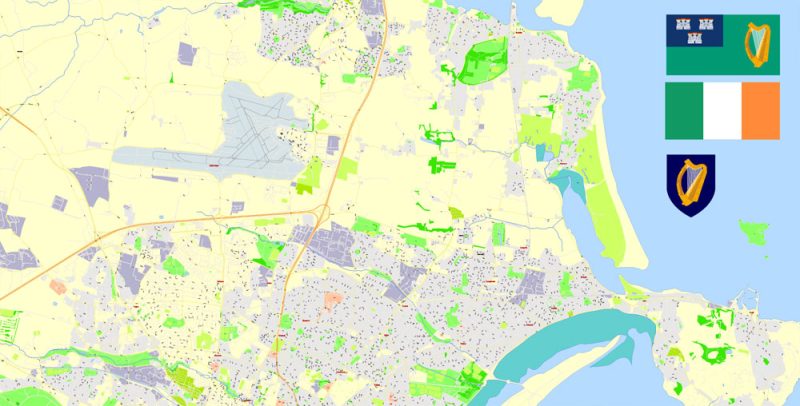 City Map Dublin Vector Urban Plan Adobe Illustrator Editable Street Map