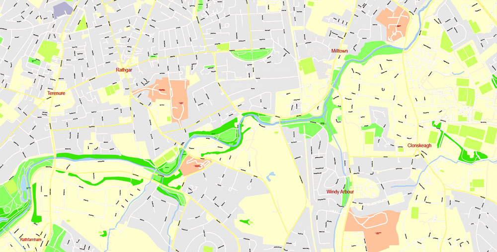City Map Dublin Vector Urban Plan Adobe Illustrator Editable Street Map