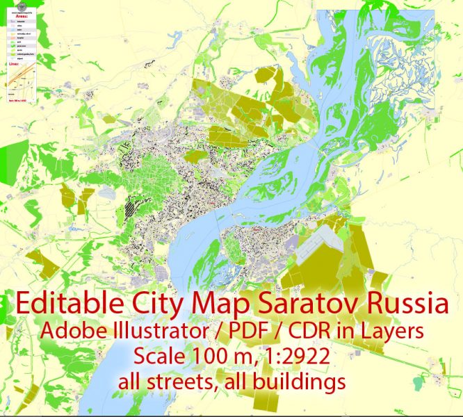 Саратов + Энгельс PDF векторная карта города подробная редактируемая в слоях Adobe PDF
