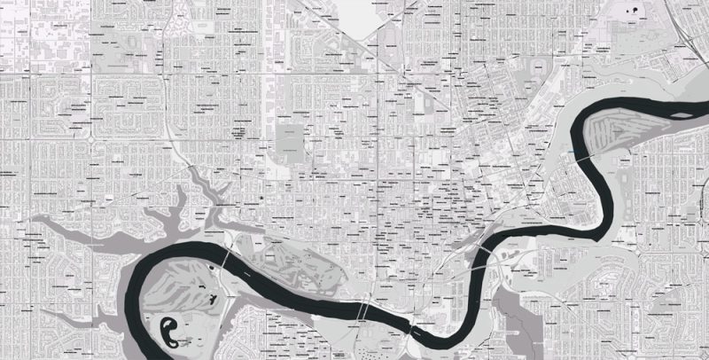 Printable Map Edmonton, Canada, exact  City Plan full editable, Adobe Illustrator, full vector, scalable, editable text format  street names, 26 mb ZIP