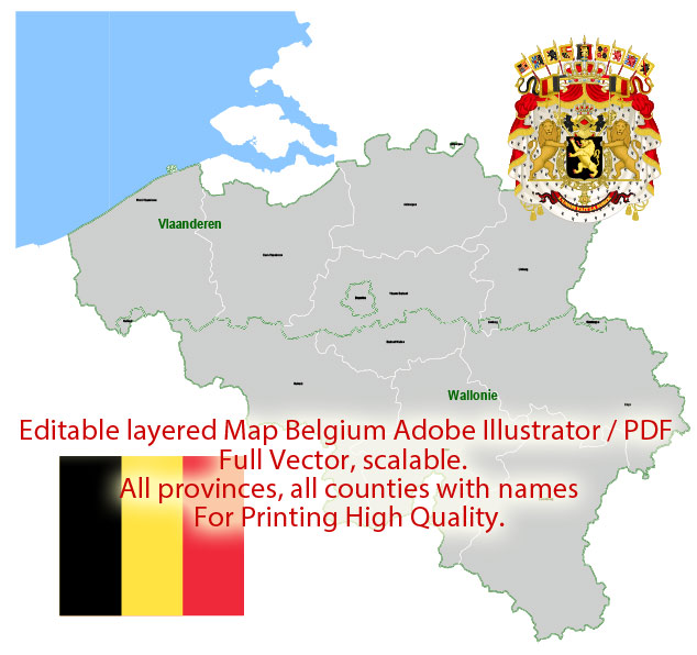 Belgium Map Administrative Vector Adobe Illustrator Editable PDF Provinces Counties