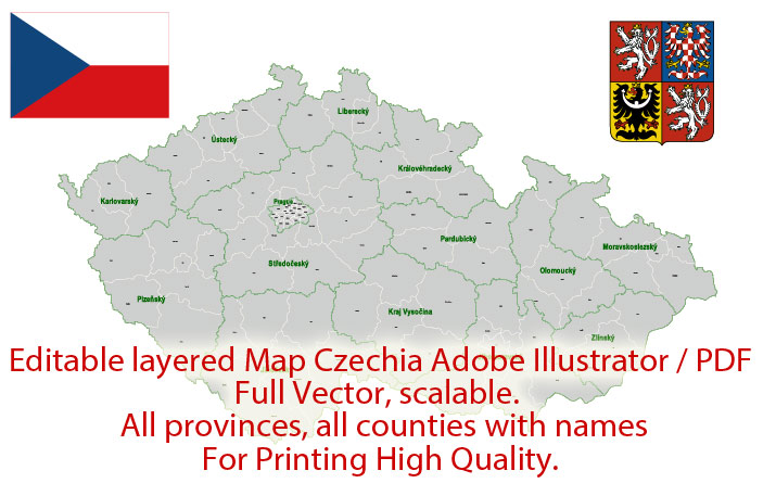 Czech Republic Map Administrative Vector Adobe Illustrator Editable PDF Provinces Counties