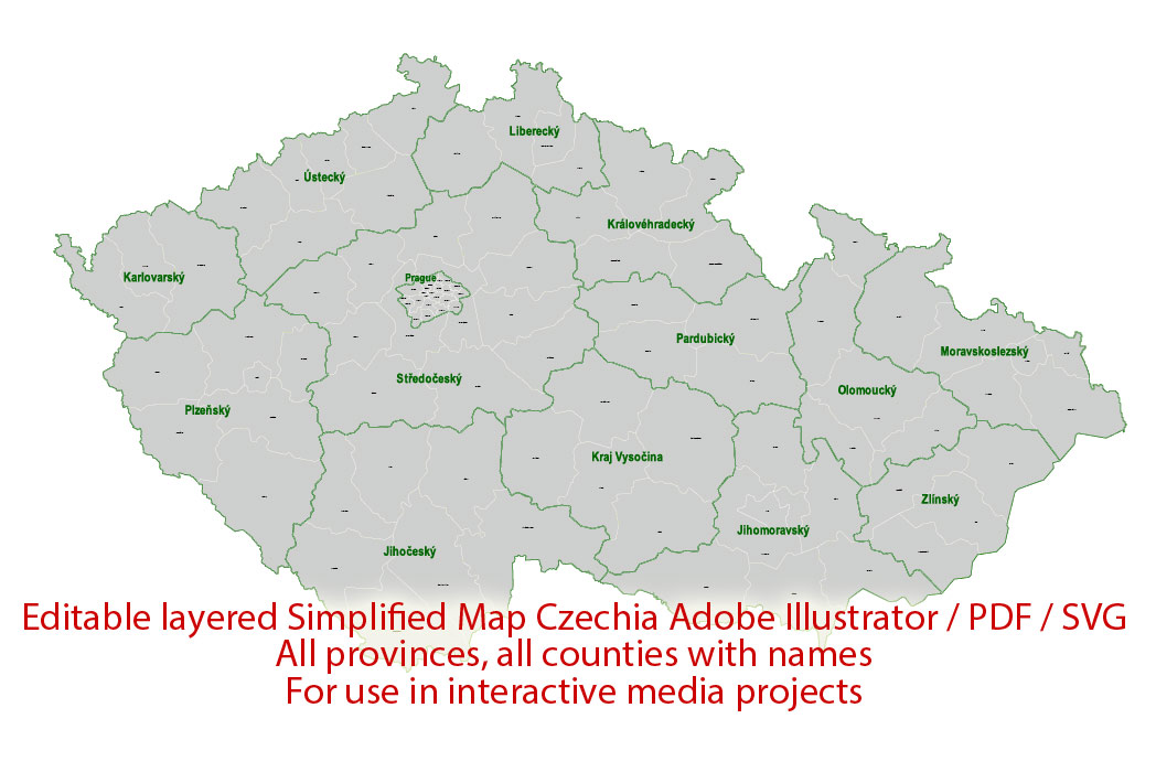 Czech Republic Map Administrative Vector Adobe Illustrator Editable PDF SVG simplified Provinces Counties