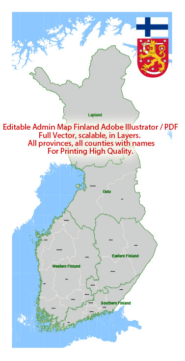 Administrative Vector Map Finland Adobe Illustrator PDF layers Editable Provinces Counties