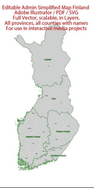 Finland Map Administrative Vector 01 Adobe Illustrator Editable PDF SVG simplified Provinces 