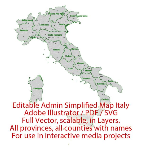 Administrative Vector Map Italy Adobe Illustrator Editable PDF SVG layers simplified Provinces Counties