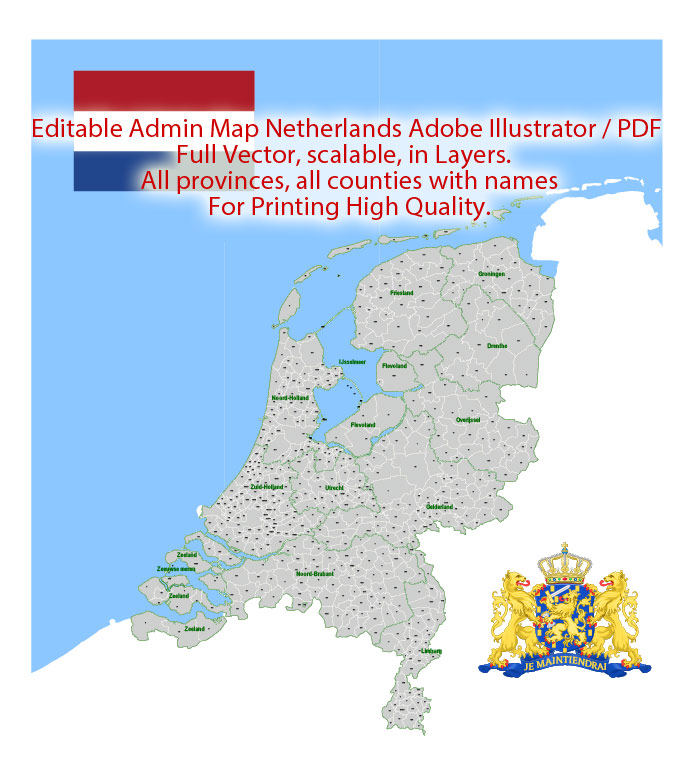 Netherlands Map Administrative Vector Adobe Illustrator Editable PDF Provinces Counties