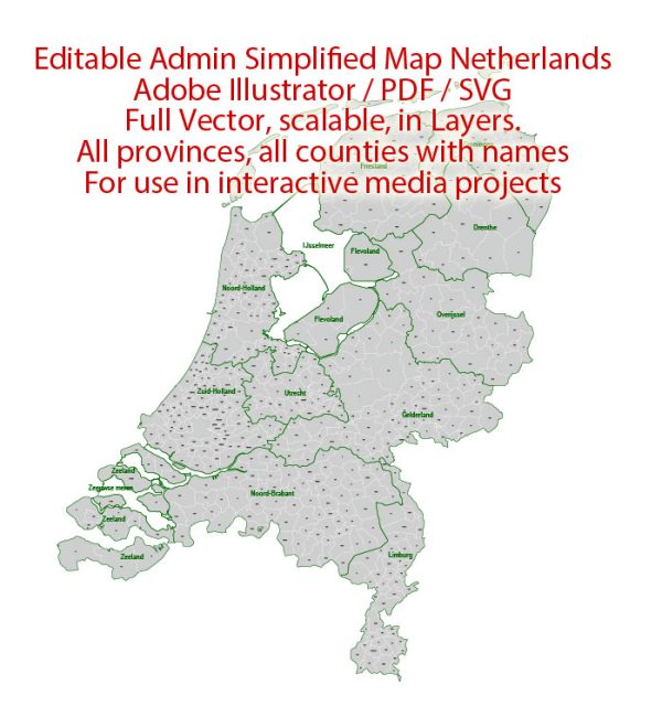 Administrative Vector Map Netherlands Adobe Illustrator Editable PDF SVG layers simplified Provinces Counties
