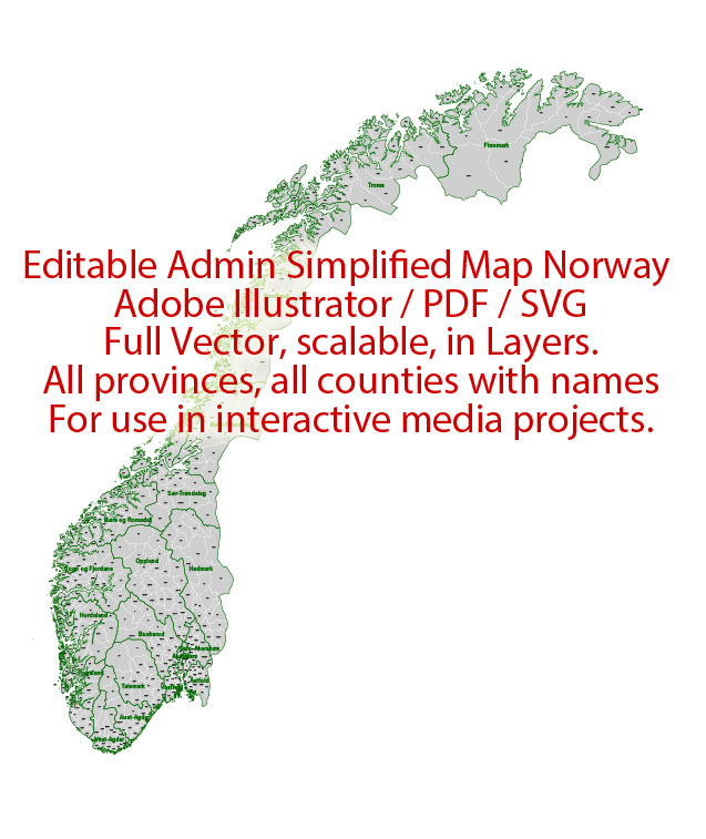 Norway Map Administrative Vector Adobe Illustrator Editable PDF SVG simplified Provinces Counties