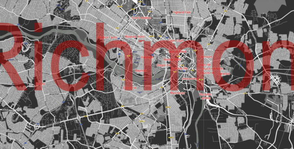 Richmond Virginia Map Printable Vector exact detailed City Plan BW, Scale 1:59593, editable ...