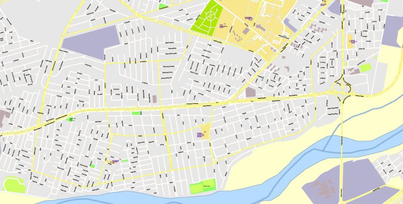 Map Temuco, Chile, exact vector City Plan full editable, Adobe Illustrator Street Map Printable