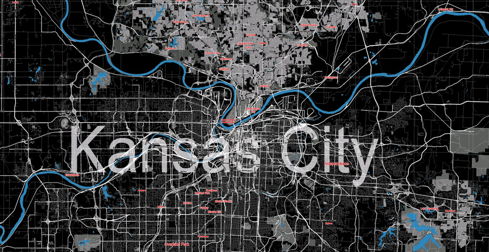 Kansas City Missouri US editable layered PDF Vector Map Version 2