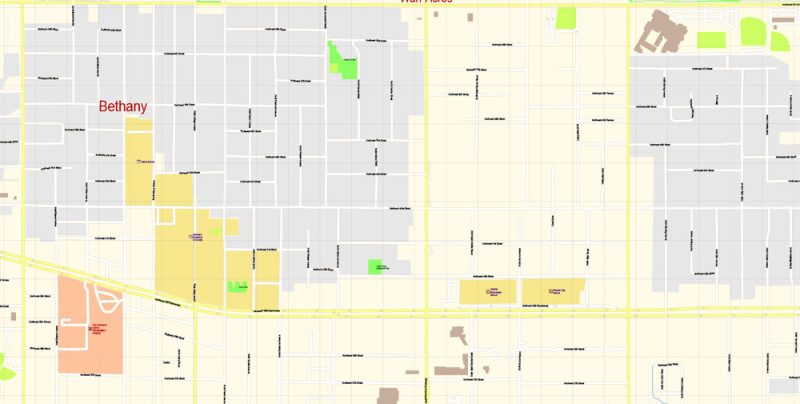 Oklahoma City Metro Area Oklahoma US Printable Vector Map, exact City Plan scale 1:3830 full editable Adobe Illustrator Street Map