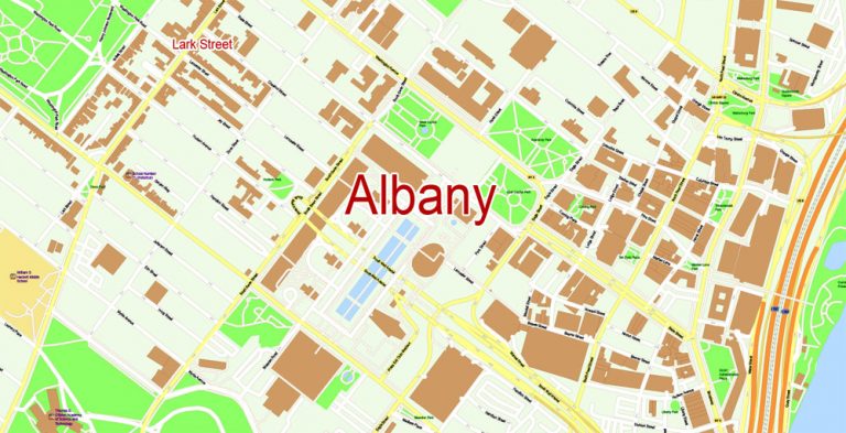 Albany New York Map Vector Printable US exact City Plan full editable in layers Adobe ...