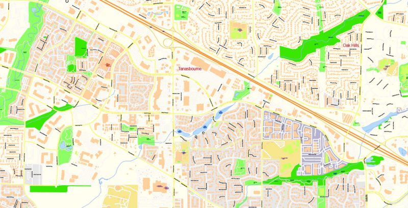 Hillsboro Map Oregon US, exact vector City Plan all Buildings scale 1:3291 full editable Adobe Illustrator Street Map