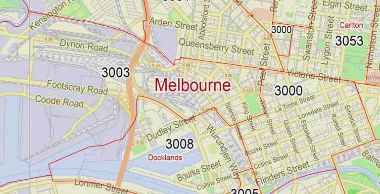 Printable Map Melbourne Australia Gvl13 Zipcodes Ai 10 Ai Pdf 1 768x392 