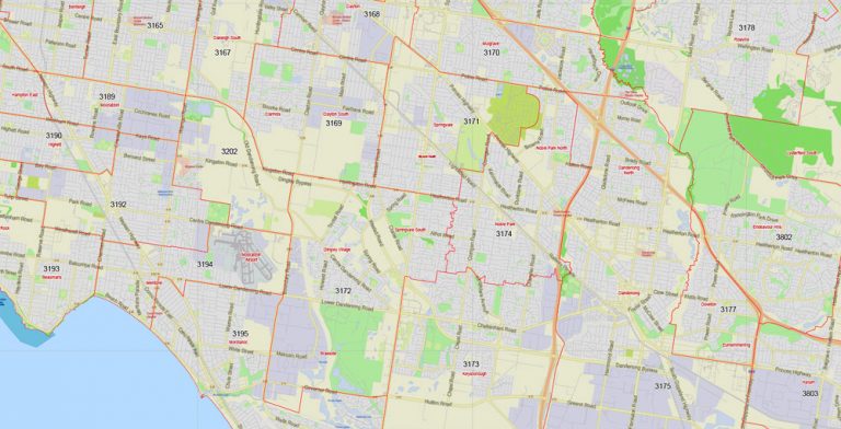 Melbourne Vector Map Australia exact City Plan all ZIPcodes areas (POA ...