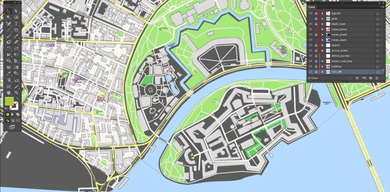 Printable Vector Map Saint Petersburg Russia, exact City Plan scale 1:2352 full editable Adobe Illustrator Street Map