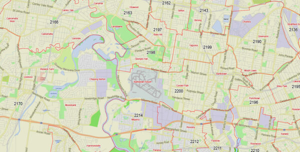 Sydney Map Vector Printable Australia exact City Plan all ZIPcodes ...
