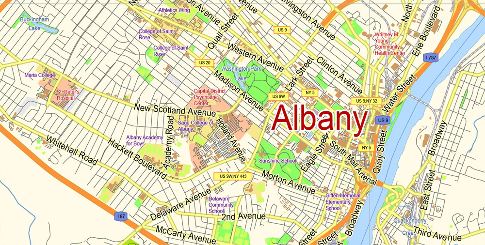 Albany Vector Map New York Us Exact City Plan Scale 155257 Full