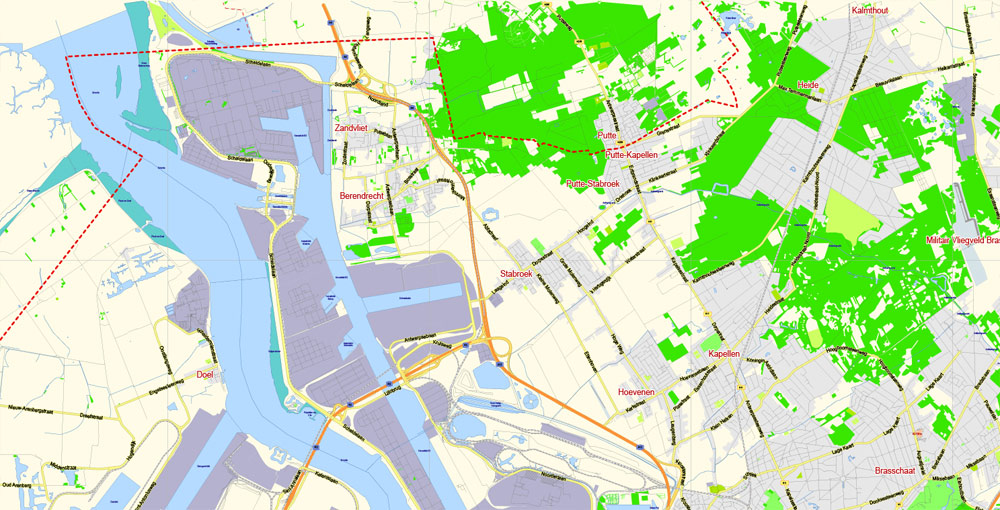Antwerp Map Vector Belgium exact City Plan scale 1:47033 editable Adobe Illustrator Street Map in layers