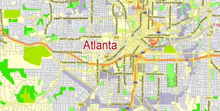 Atlanta Georgia US PDF Map Vector exact City Plan scale 1:62469 full ...