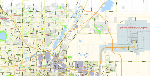 Denver Map PDF Vector Colorado US exact City Plan scale 1:57789 full ...