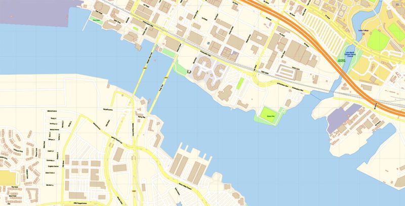 Alameda Oakland Map Vector California US extra detailed City Plan scale 1:3713 full editable Adobe Illustrator Street Map in layers with buildings