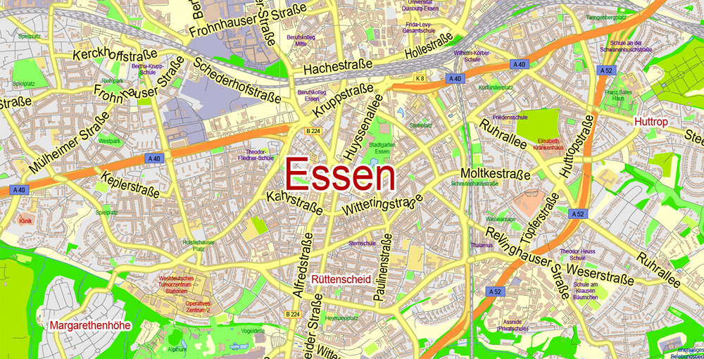 Essen Map Vector Germany exact City Plan scale 1:46843 editable Layered Adobe Illustrator Street Map