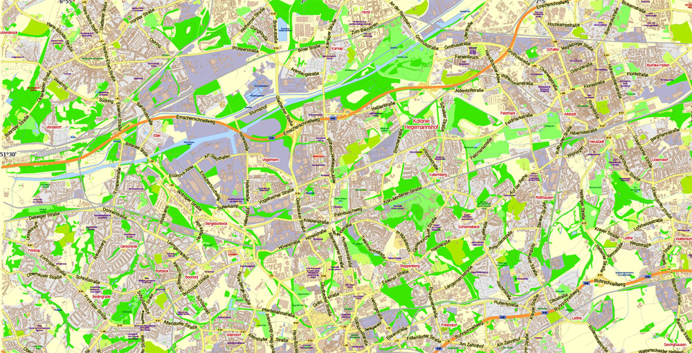 Essen Map Vector Germany exact City Plan scale 1:46843 editable Layered Adobe Illustrator Street Map