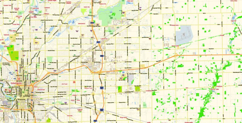 Indianapolis Map Metro Area Large exact City Plan scale 1:57780 full editable Adobe Illustrator Street Map in layers
