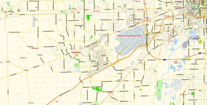 Indianapolis Map Metro Area Large exact City Plan scale 1:57780 full editable Adobe Illustrator Street Map in layers