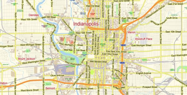 Indianapolis Indiana US Map Metro Area Large exact City Plan scale 1: 