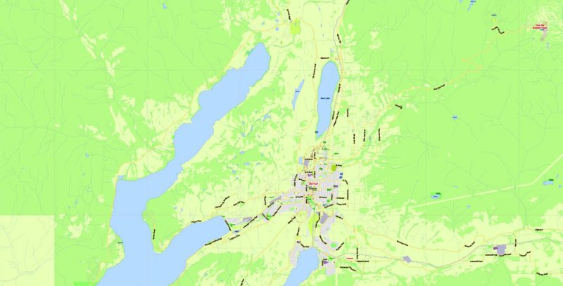 Kelowna Map Vector Large Area, Canada Exact City Plan Road Map Adobe Illustrator Scale 1:48279