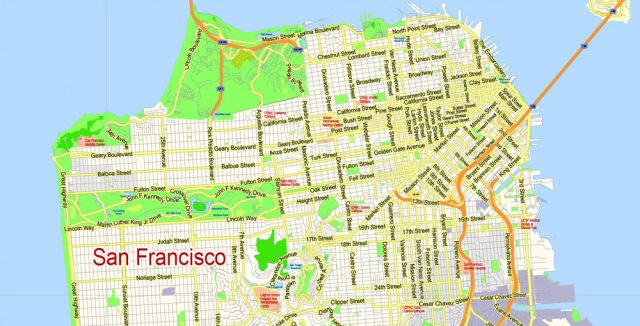 San Francisco PDF Map + Oakland PDF Map Vector California US exact City ...