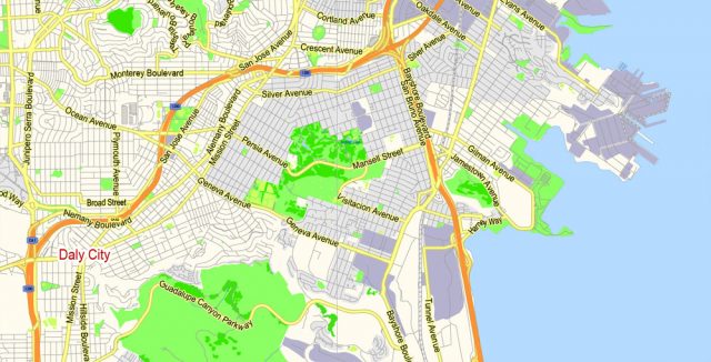 San Francisco PDF Map + Oakland PDF Map Vector California US exact City ...
