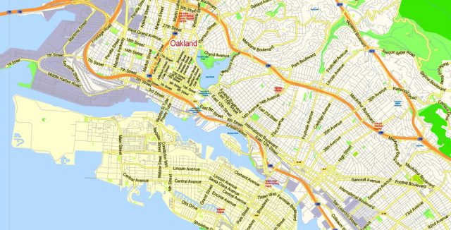 San Francisco PDF Map + Oakland PDF Map Vector California US exact City ...